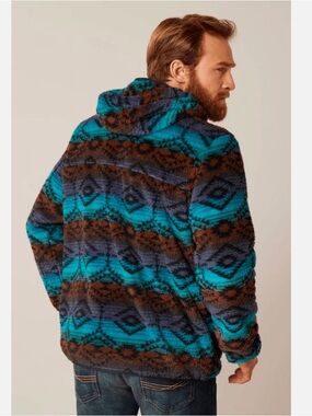 Ariat Polar Bear Fleece Hoodie Enamel Blue Serape Men’s Small